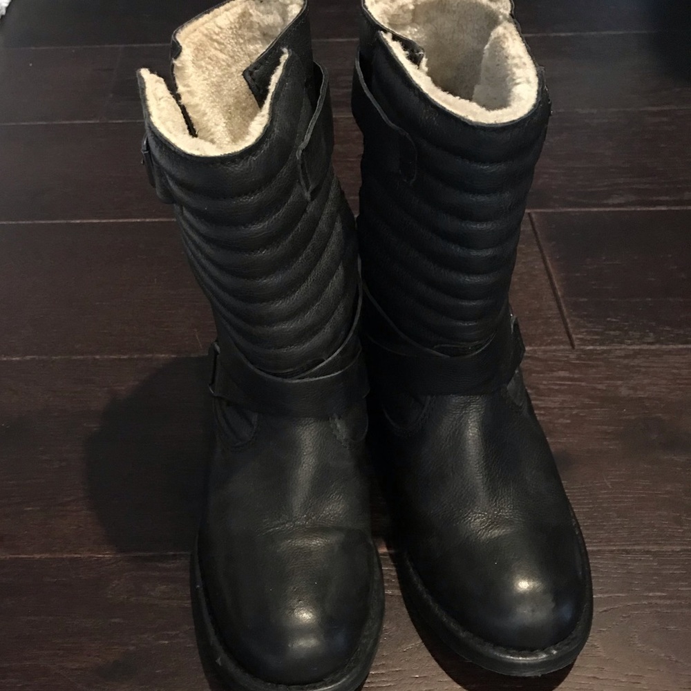 Black leather biker boots